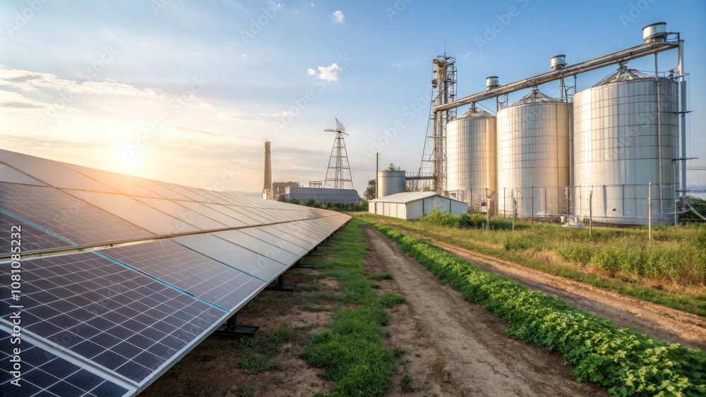 Solar panels powering a sustainable agricultural facility Solar panels powering a sustainable agricultural facility
