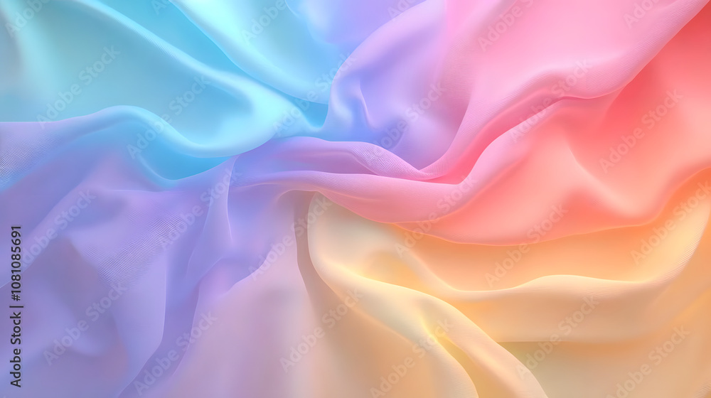 Fototapeta premium 3d rendered abstract soft rainbow gradient color cloth view from above.