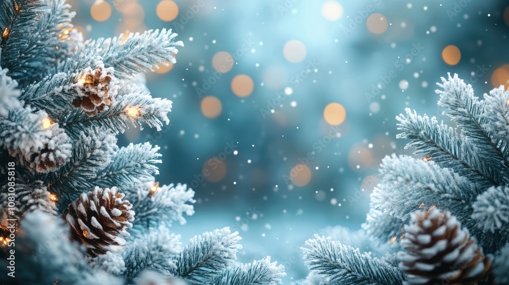 Pastel christmas background with bokeh and snowflake border Pastel christmas background with bokeh and snowflake border