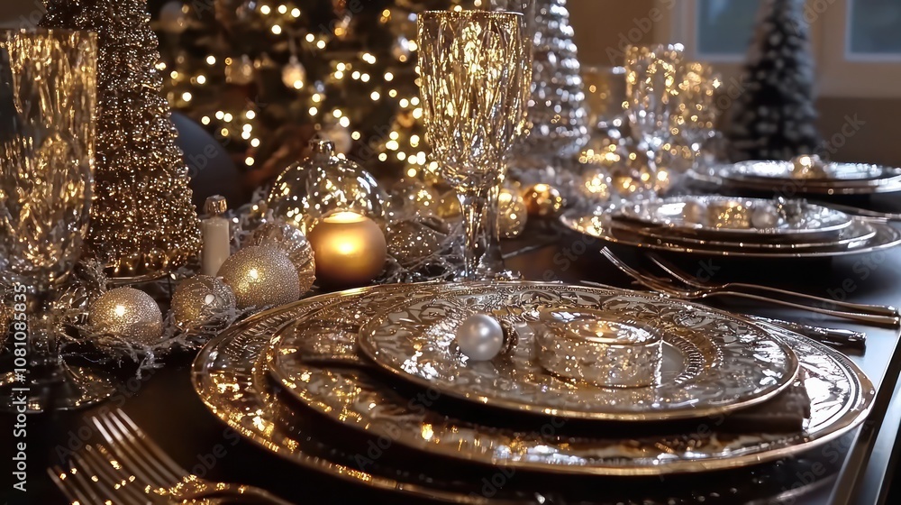 Elegant Christmas table setting with gold and silver accents for 2024 Elegant Christmas table setting with gold and silver accents for 2024