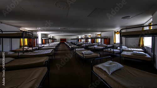 many beds in the military barracks of ukraine photo