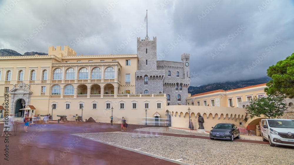 Fototapeta premium Prince's Palace of Monaco timelapse hyperlapse. Official residence of the Prince of Monaco.