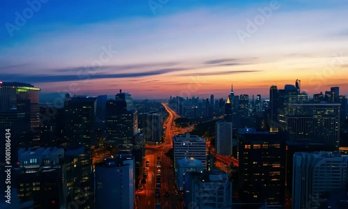 Wallpaper Mural City Timelapse at Sunset with Traffic and Nightfall Transition From Drone Shot, High-Definition Urban Scene Torontodigital.ca
