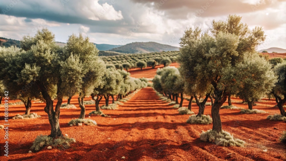 Fototapeta premium olive-tree-field-view-from-the-hill
