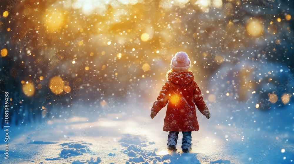 Joyful child outside on a beautiful snowy winter day. fabulous snowy winter and childhood. copy space Joyful child outside on a beautiful snowy winter day. fabulous snowy winter and childhood. copy space