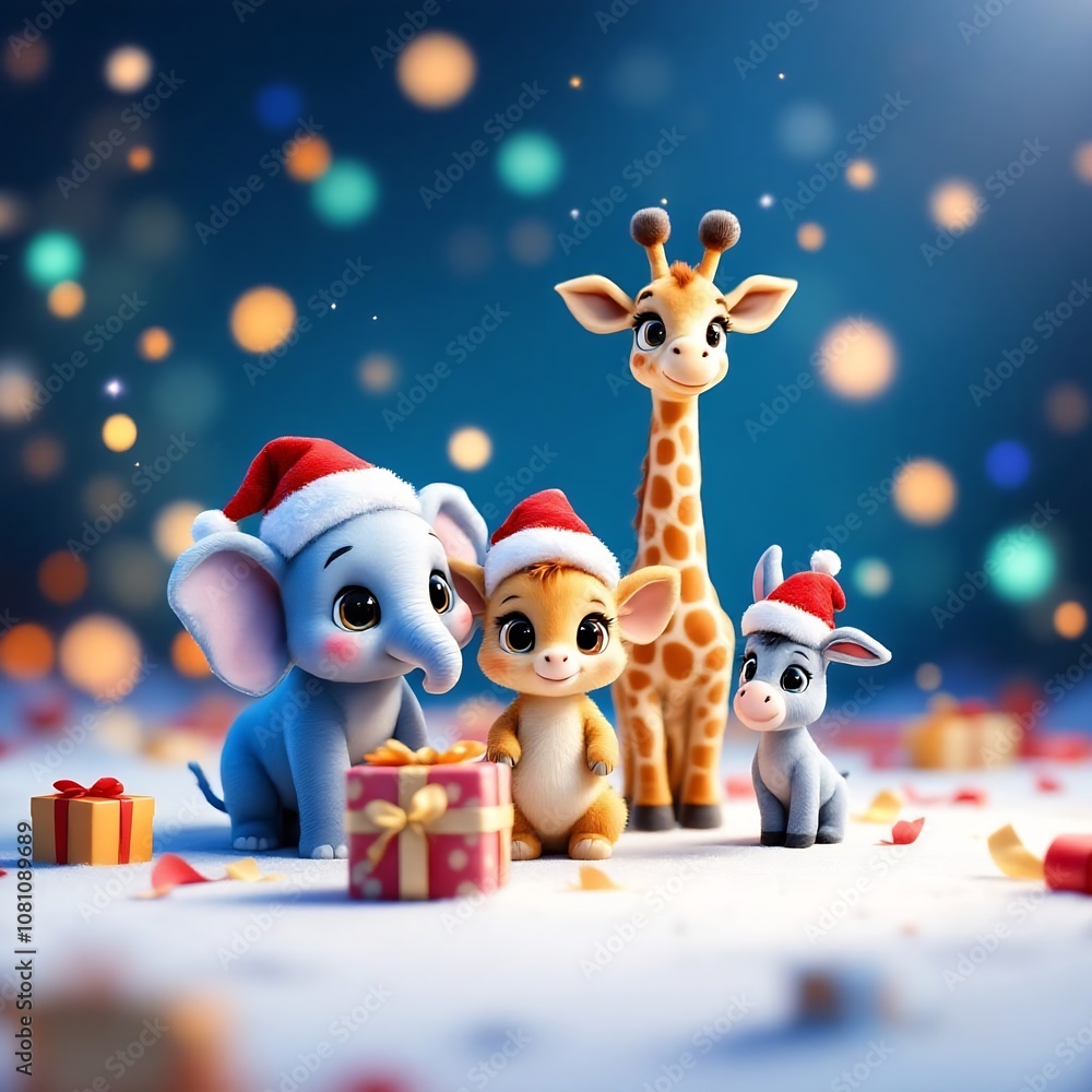 Cute animals with big eyes, Christmas ornaments, Christmas cute animals with Santa hats Cute animals with big eyes, Christmas ornaments, Christmas cute animals with Santa hats