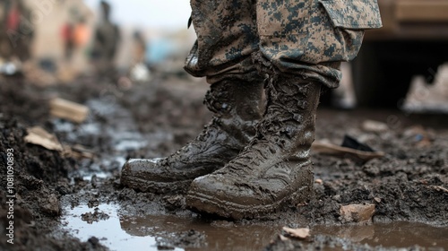 Wallpaper Mural Muddy Boots of a Soldier in Action Torontodigital.ca