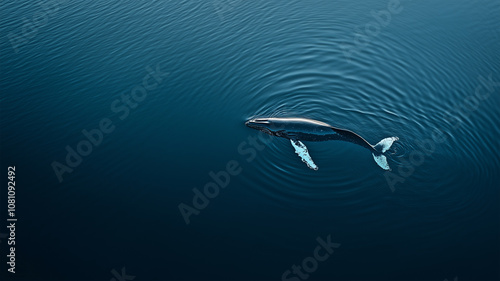 上空から見るザトウクジラの優雅な泳ぎ photo