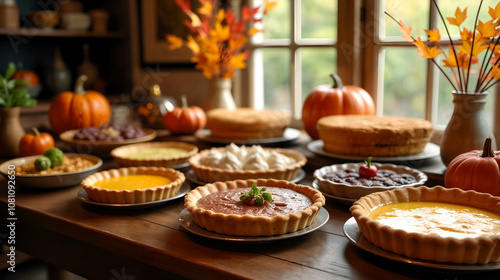 A Delightful Thanksgiving Dessert Table Overflowing with Pies, Sweets, and Autumn Decorations