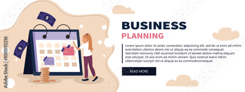 Planning financial budget banner. Accounting analysis and savings. People in scene in flat design. Vector illustration for blogging, website, mobile app, promotional materials.