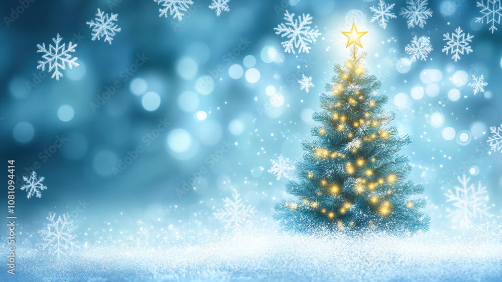 Illuminated Christmas tree with snowflake background Illuminated Christmas tree with snowflake background