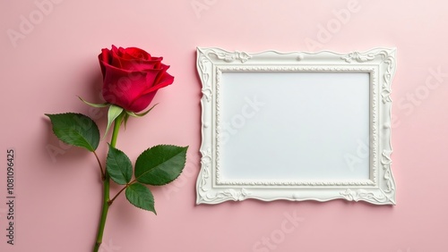 Elegant Red Rose with Decorative Frame for Mother's Day Card