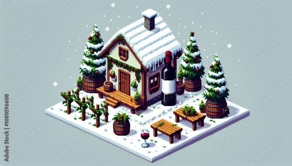 pixel art style Illustration against light background with space for text, isometric pixel art style Illustration against light background with space for text, isometric