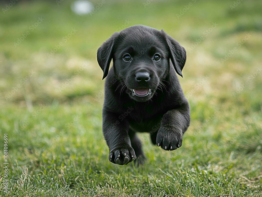 Cute Labrador Puppy Playing Outdoors in the Grass Cute Labrador Puppy Playing Outdoors in the Grass