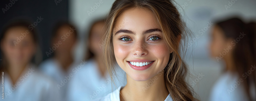 Smiling Young Woman in a Business Setting Smiling Young Woman in a Business Setting
