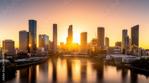 Wallpaper Mural Sunset Over a Bustling Cityscape Reflecting in the Water Torontodigital.ca