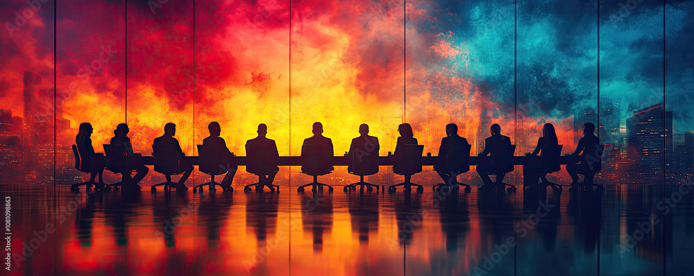 Obraz premium Silhouettes of People in Meeting with Abstract Background