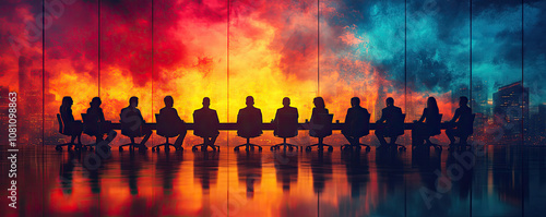 Silhouettes of People in Meeting with Abstract Background