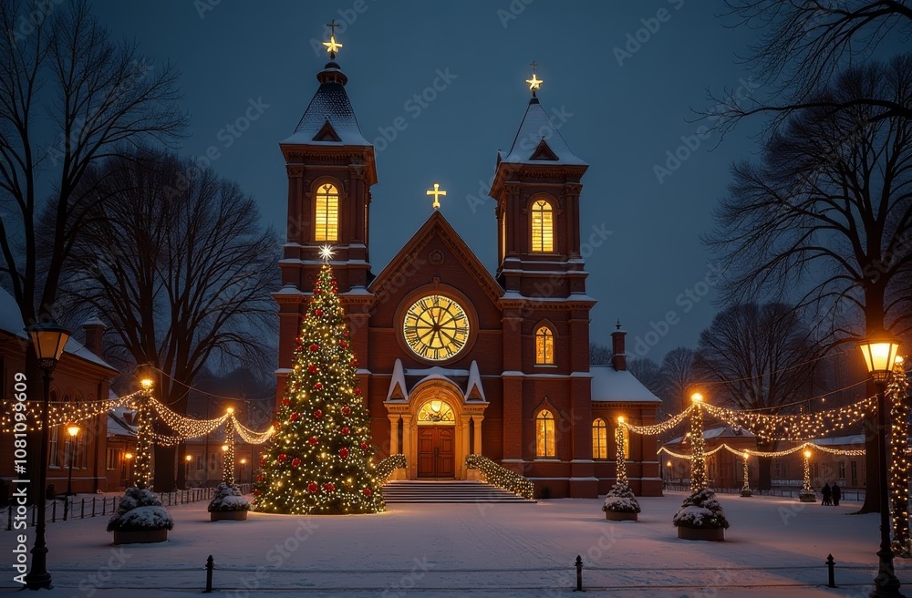 Beautiful Gothic cathedral decorated for Christmas Eve Beautiful Gothic cathedral decorated for Christmas Eve