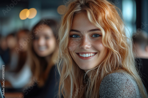 Smiling Woman with Friends in Background