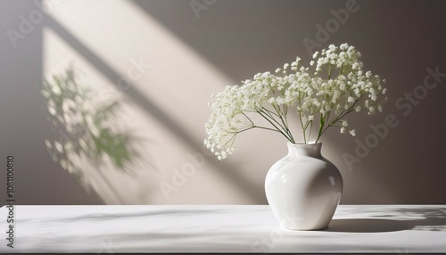 fruhlingshafte ruhe schleierkraut in weisser vase mit naturlichem schattenspiel fur minimalistisches design photo