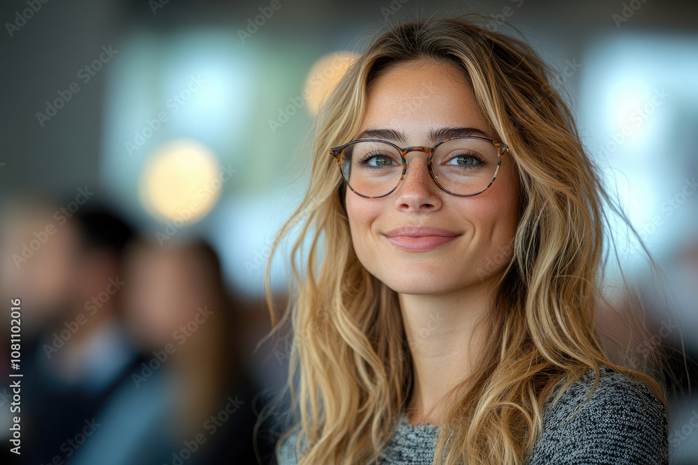 Woman in glasses smiling at camera Woman in glasses smiling at camera
