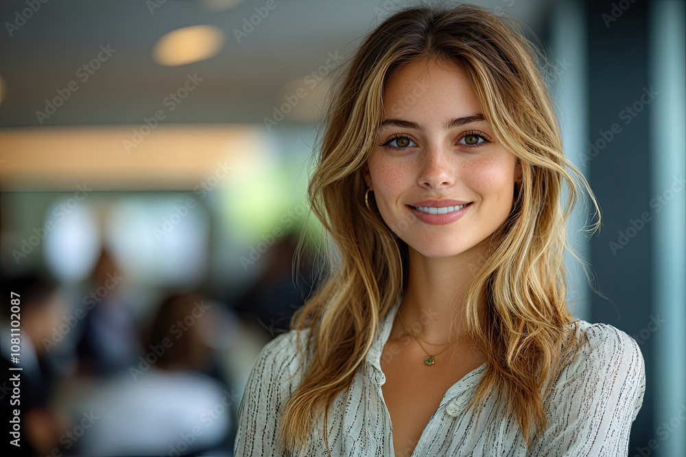 Fototapeta premium Smiling Woman in Office Setting