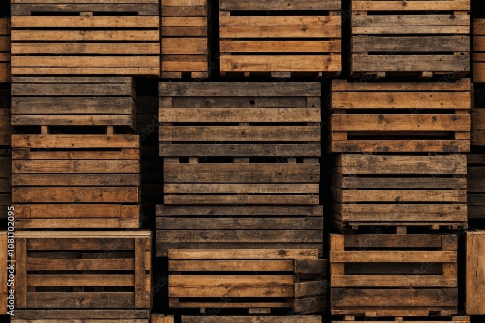 Stacked rustic wooden crates with a natural finish creating a vintage background