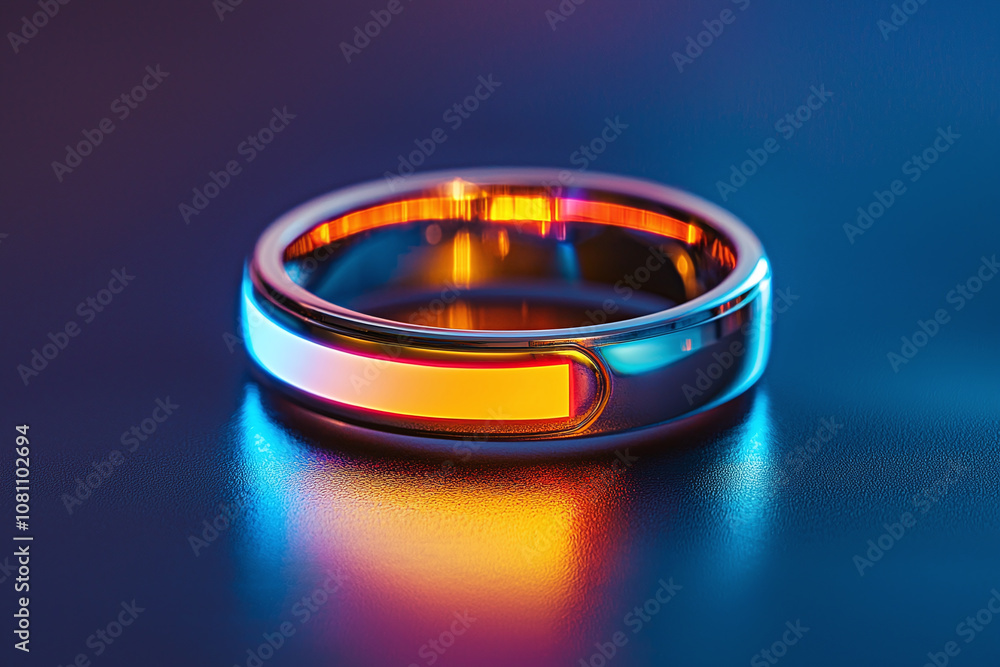 Minimalist ring projecting vibrant wellness data. Minimalist ring projecting vibrant wellness data.