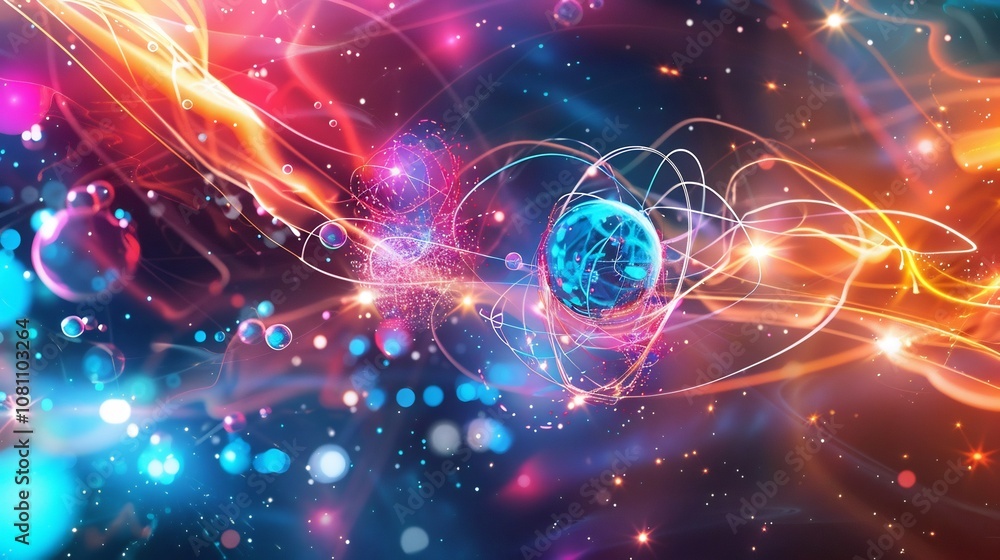 Colorful depiction of positrons interacting with electrons in a highenergy physics experiment Colorful depiction of positrons interacting with electrons in a highenergy physics experiment