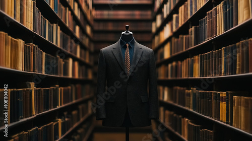  Classic Peacoat Displayed on a Vintage-Style Mannequin in a Library photo