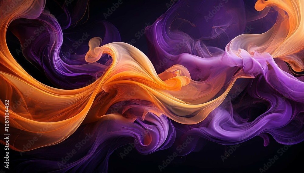 Obraz premium abstract smoke swirls in shades of purple and orange against a black background abstract art illustration