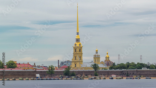 Peter and Paul Fortress across the Neva river timelapse hyperlapse, St. Petersburg, Russia photo