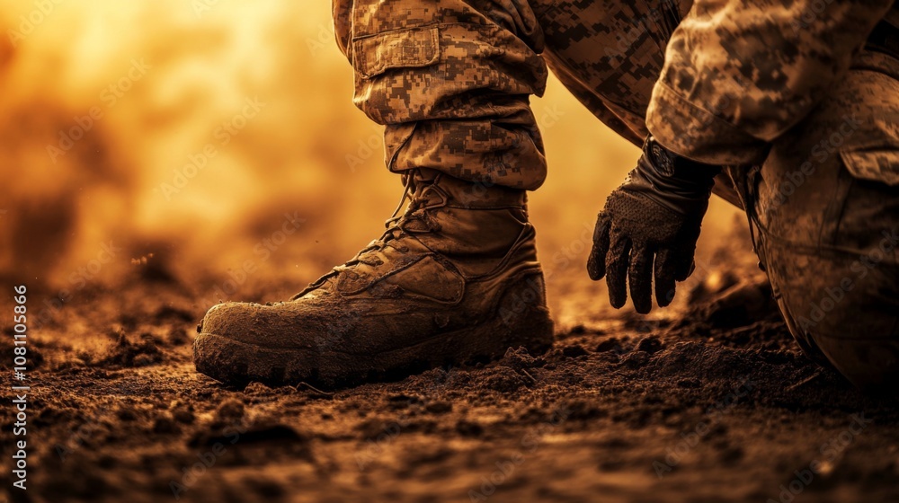 Fototapeta premium Soldier's Boots in the Dirt