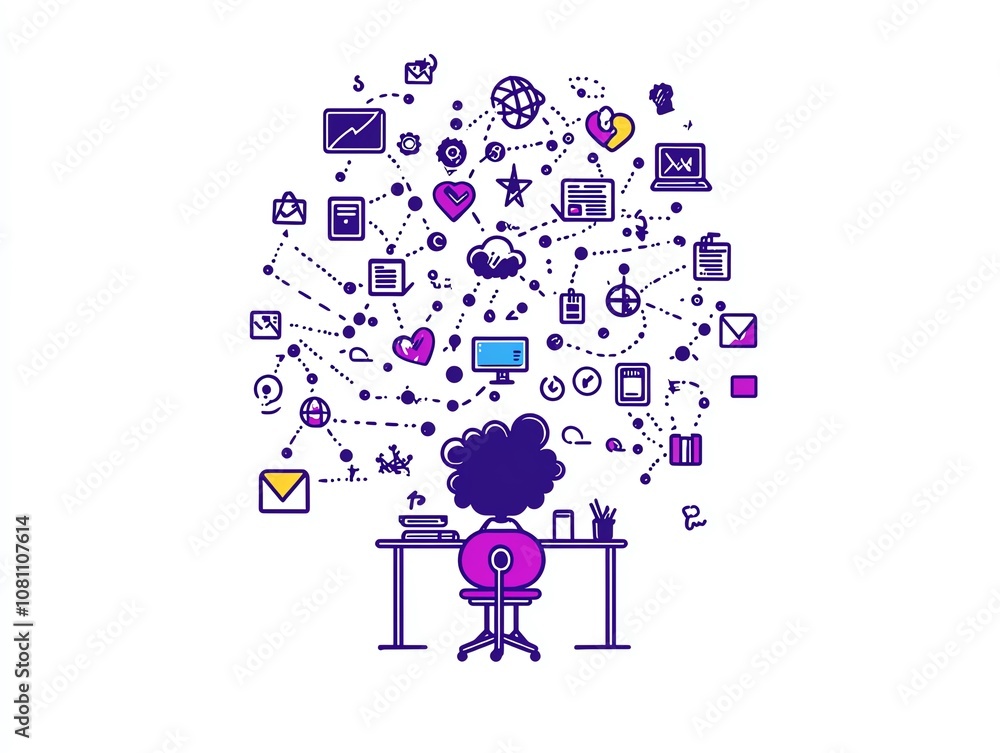 Creative digital network illustrating remote work connections and online communication. Creative digital network illustrating remote work connections and online communication.