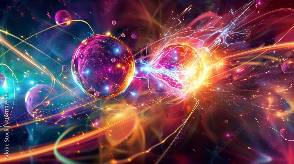 Obraz premium Colorful depiction of positrons annihilating with electrons releasing energy