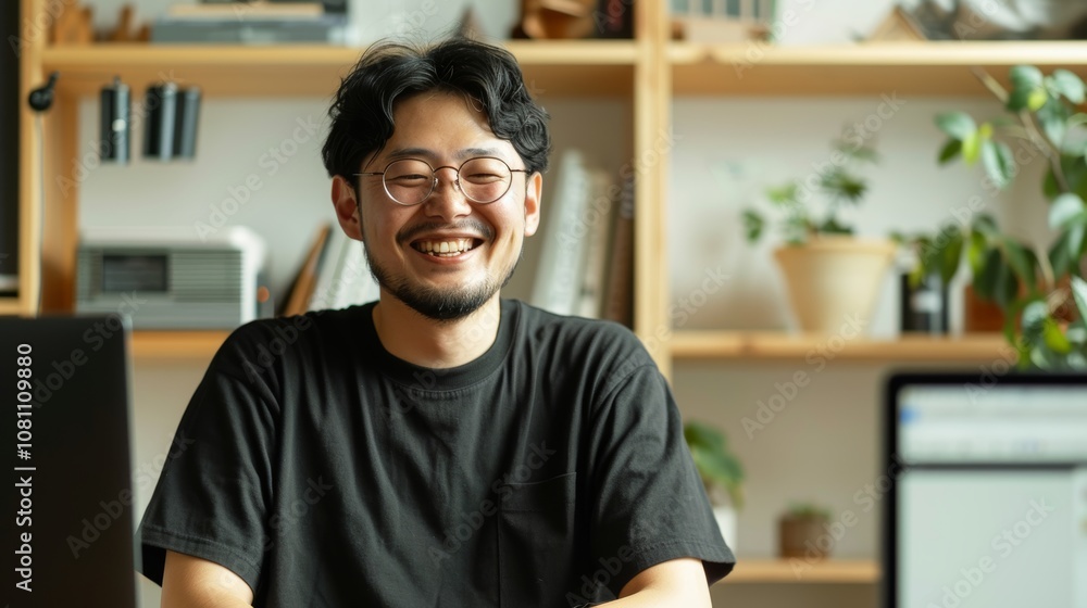 Happy Remote Worker at Home Generative AI Happy Remote Worker at Home Generative AI