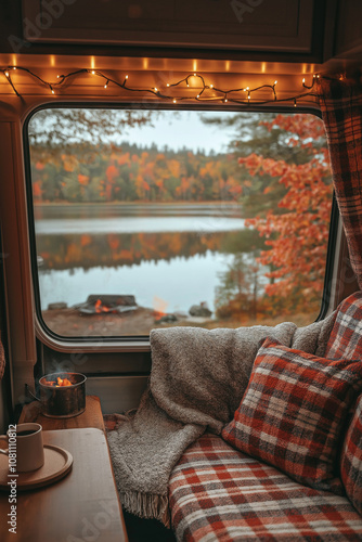 Gemütlicher Rückzugsort mit Blick auf herbstliche Landschaft

 photo