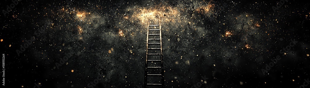 Ladder ascending into the starry sky symbolizes aspirations and reaching for dreams. Ladder ascending into the starry sky symbolizes aspirations and reaching for dreams.