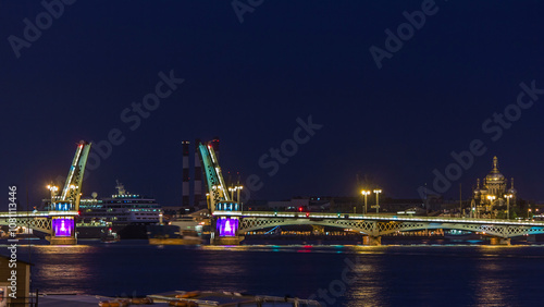 The Blagoveshchensky Annunciation Bridge timelapse during the White Nights in St. Petersburg, Russia photo