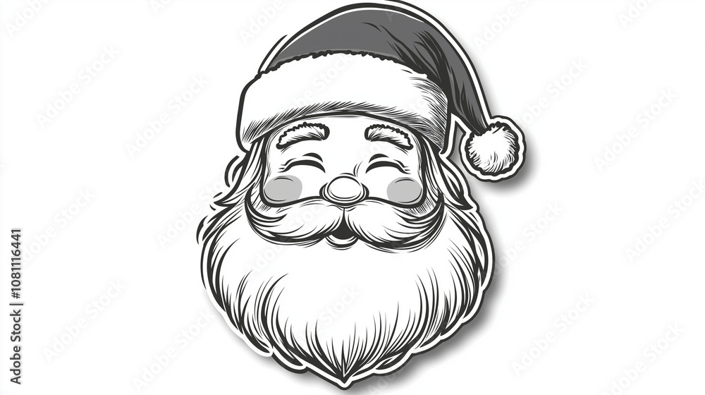 Monochrome Santa Claus sticker isolated on white background. Monochrome Santa Claus sticker isolated on white background.
