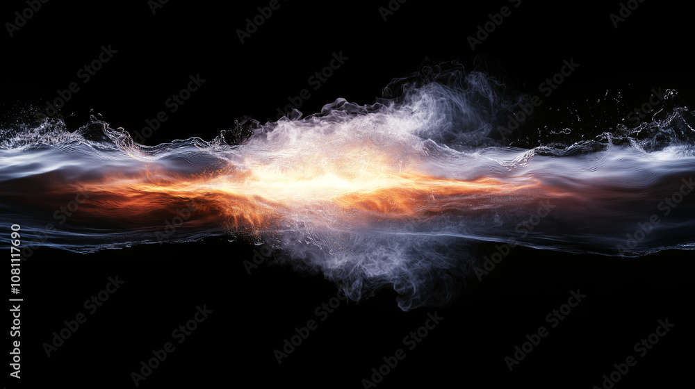 Abstract Collision of Fire and Water on Black Background Abstract Collision of Fire and Water on Black Background