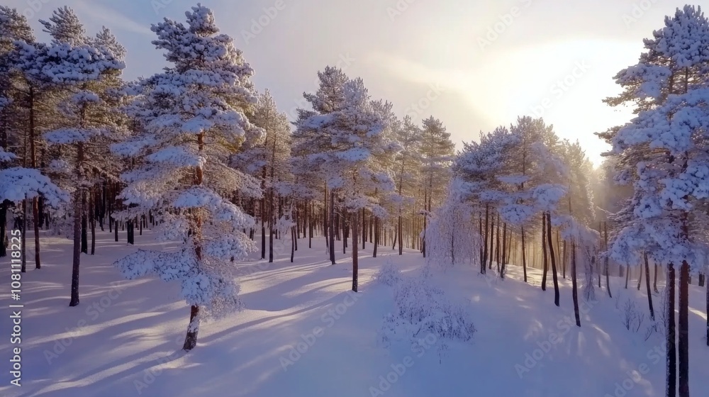 Winter Forest Scene with Snow-Covered Trees Winter Forest Scene with Snow-Covered Trees