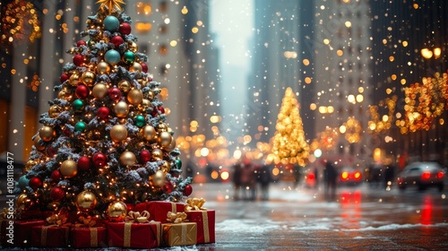 Wallpaper Mural Christmas tree adorned with lights and surrounded by colorful gifts. Torontodigital.ca