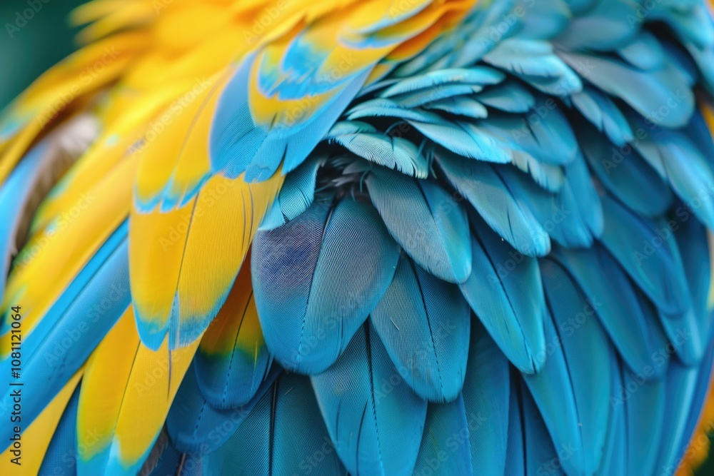 Obraz premium Blue background with macaw bird feathers texture.