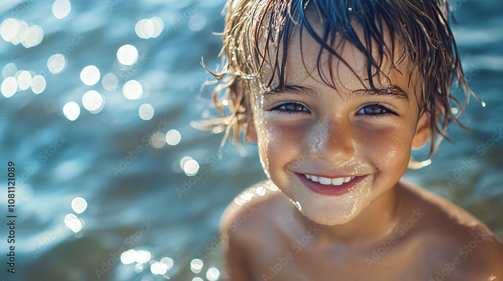 Happy child enjoying a summer sea bath and having fun on vacation Happy child enjoying a summer sea bath and having fun on vacation