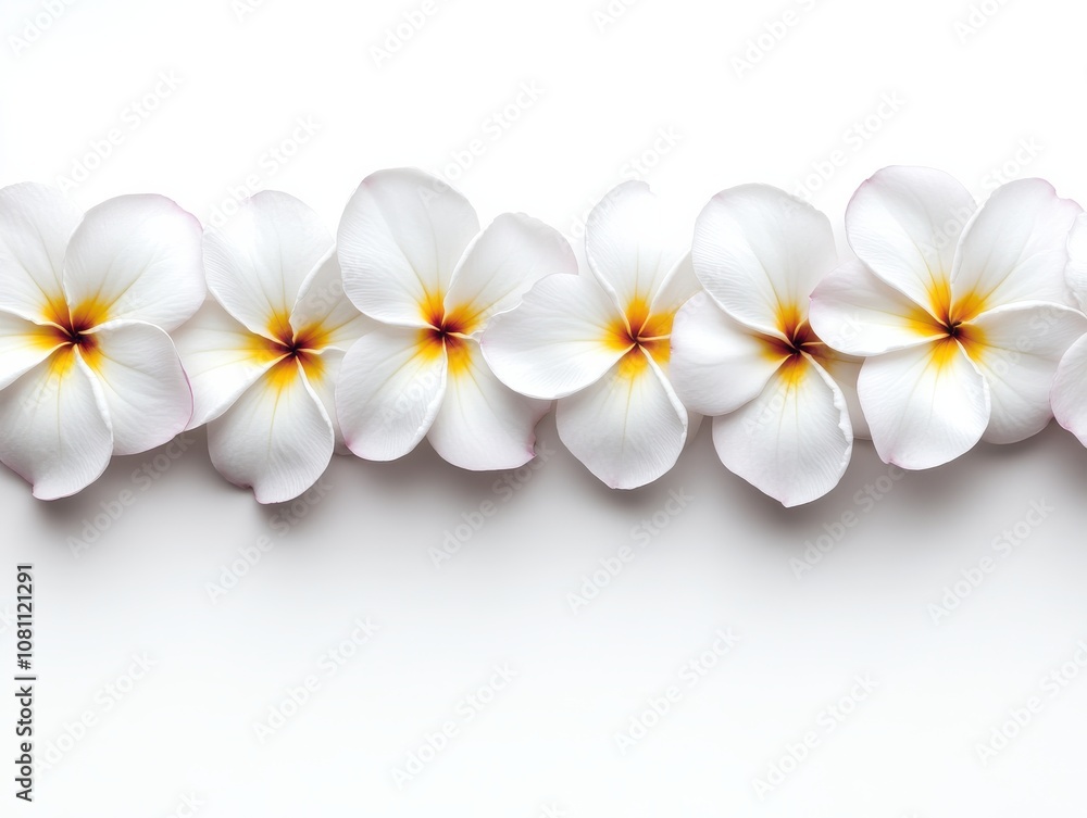 White Plumeria Flowers on Seamless Background White Plumeria Flowers on Seamless Background