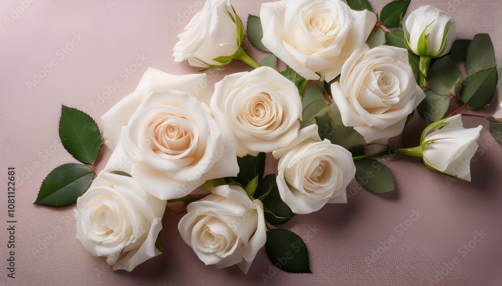 elegant white roses arranged gracefully on a soft gray surface with a gentle pink backdrop in a tranquil indoor setting elegant white roses arranged gracefully on a soft gray surface with a gentle pink backdrop in a tranquil indoor setting