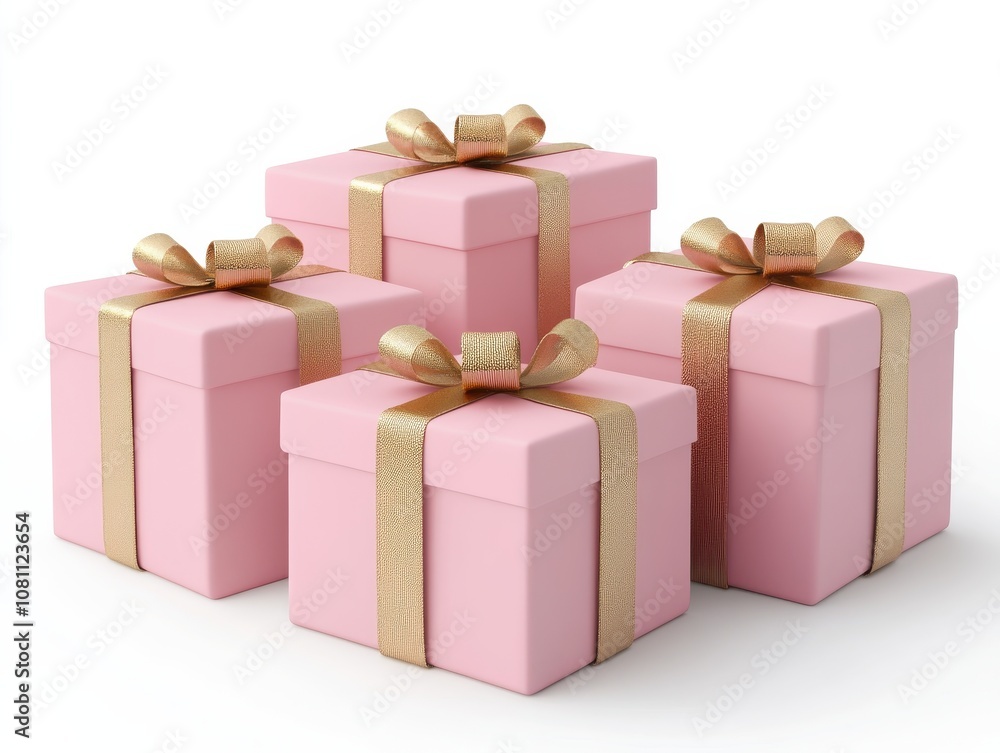 Fototapeta premium Elegant Pink Presents with Golden Ribbons