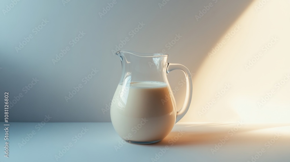 A glass jug filled with fresh milk, isolated against a white background. A glass jug filled with fresh milk, isolated against a white background.